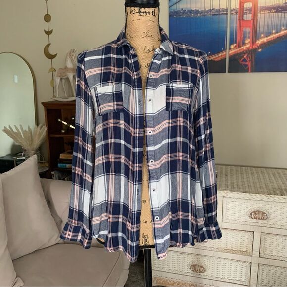 CHARLOTTE RUSSE Plaid Split Back Long Sleeves Plaid Blouse size XS - Picture 3 of 11